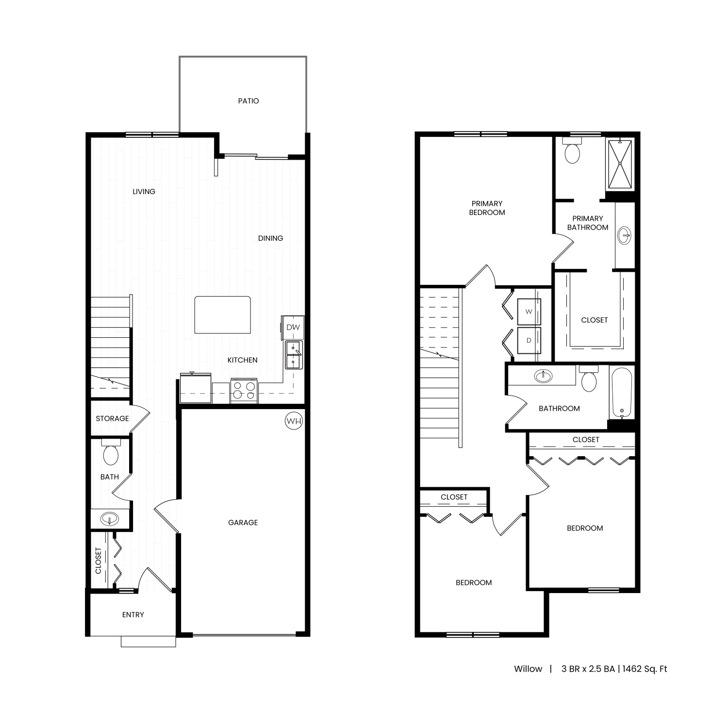 Floor plan for 3 beds, 2.5 baths, 1498 sqft